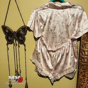 RACHEL ZOE Satin Lounge Sleepwear Two Piece Short Set Women's Size L Blush Pink